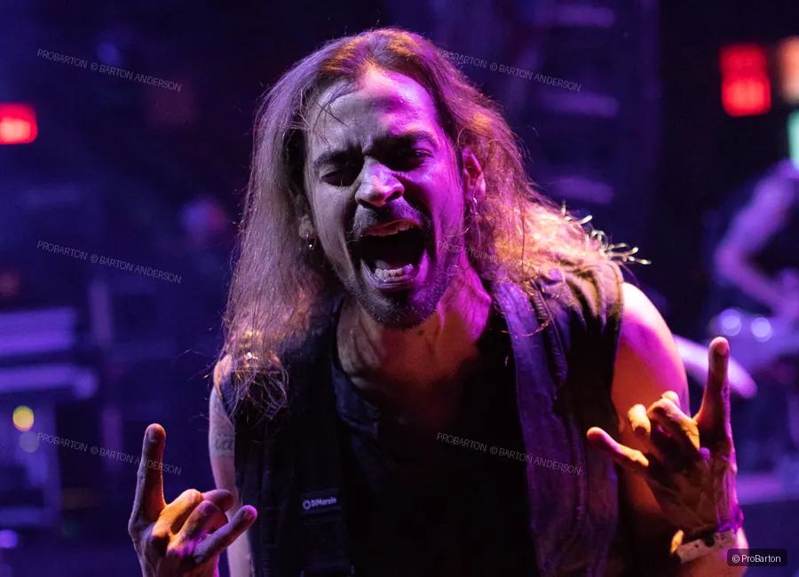 Live vocalist during an intense performance