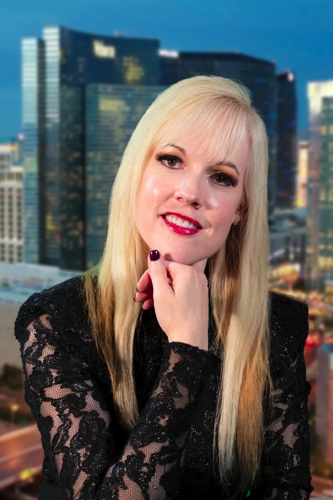 Professional portrait with city backdrop