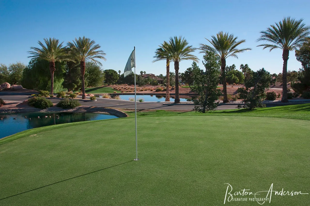 Golf green and water feature
